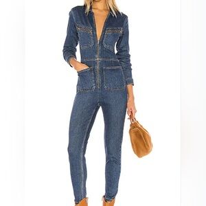 Free People Stylish Blue Denim Jumpsuit Size Large
